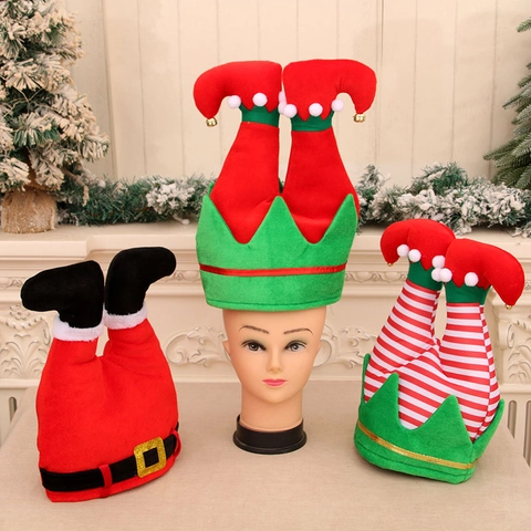Novelty Christmas Elf Leg Hats Upside Down Santa Legs Party Hat Festive Costume Headwear For Christmas Decor Adults Kids Gift