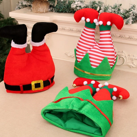 Novelty Christmas Elf Leg Hats Upside Down Santa Legs Party Hat Festive Costume Headwear For Christmas Decor Adults Kids Gift