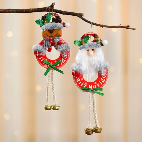 Weihnachtsbaum Hängende Ornamente Mit Metallglocke Feliz Navidad Karierter Hut Weihnachtsmann Schneemann Rentier Plüsch Anhänger Für Feiertagsdekoration