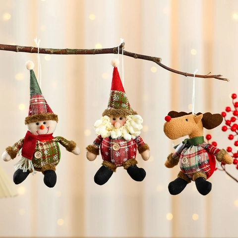 Decorazioni Natalizie Pupazzi Appesi In Peluche Tessuto Scozzese Pupazzo Di Neve Babbo Natale Renna Decorazione Festa