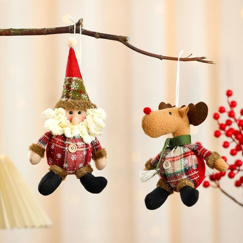 Decorazioni Natalizie Pupazzi Appesi In Peluche Tessuto Scozzese Pupazzo Di Neve Babbo Natale Renna Decorazione Festa