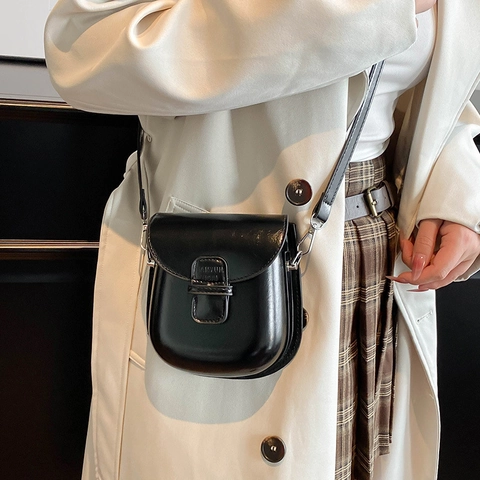 Bolso Bandolera de Cuero PU para Mujer Forma de Herradura Mini Bolso para Teléfono Móvil Brillante Retro Bolso Cuadrado Pequeño