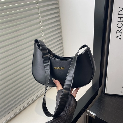 Bolso de Hombro de Media Luna para Mujer en Cuero PU Color Sólido Minimalista para el Uso Diario Bolso de Moda Urbana