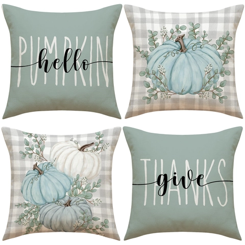 Herfst Thanksgiving Sierkussenslopen Linnenmix Pompoenprint Give Thanks Hello Farmhouse Home Sofa Decor