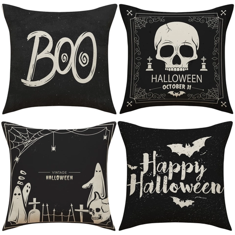 Halloween Kussenhoezen Linnenmix Skelet Schedel Geest Vleermuis Boo Vintage Griezelig Bank Decoratie