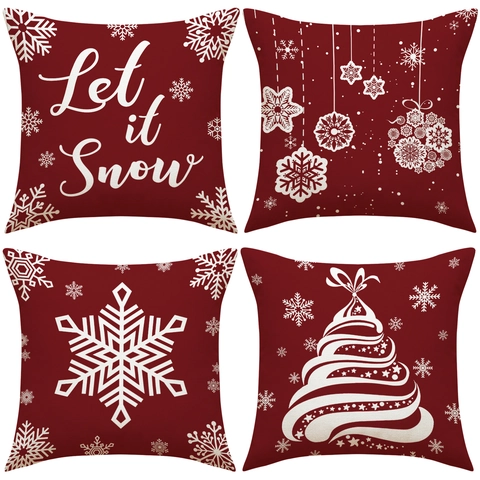Weihnachten Kissenbezüge Rot Weiß Schneeflocke Baum Druck Polyester Kissenhüllen Für Wohnzimmer Schlafzimmer Couch Dekor