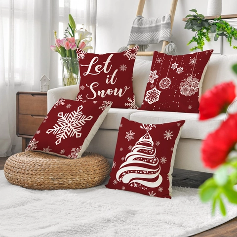 Weihnachten Kissenbezüge Rot Weiß Schneeflocke Baum Druck Polyester Kissenhüllen Für Wohnzimmer Schlafzimmer Couch Dekor