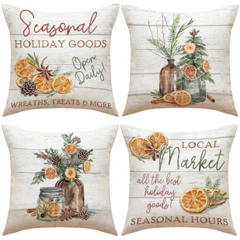 Christmas Decorative Pillow Covers Linen Texture Polyester Cushion Case For Sofa Living Room Holiday Farmhouse Decor Print