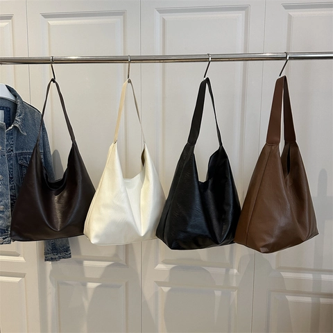 Sac Fourre-tout en Cuir PU pour Femmes Grande Capacité Rétro Minimaliste Sac à Épaule Hobo Style Urbain Surpiqûre Sac à Main de Déplacement