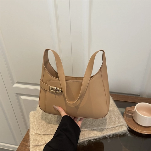 Sac à Bandoulière sous le Bras en Cuir PU Rétro pour Femmes Urbain Simple Minimaliste Couleur Unie Sac à Main Baguette Trajet Quotidien Versatile