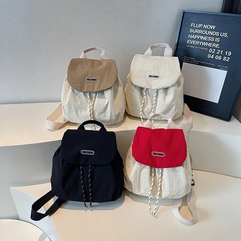 Mochila de Nailon Estilo Coreano para Mujer Ligera Casual Bloque de Color con Cordón Mini Mochila para Viaje Diario Moda