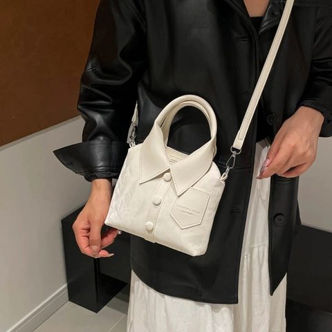 Borsa a Tracolla Creativa a Forma di Camicia per Donna in Pelle PU Borsa a Mano Minimalista con Colletto Bottone Tasca Moda Tracolla