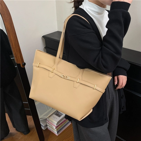 Bolso Tote de Cuero PU de Gran Capacidad para Mujer Bolso de Hombro de Estilo Callejero Con Cierre de Metal Para Trabajo Viaje Diario Bolso de Mano