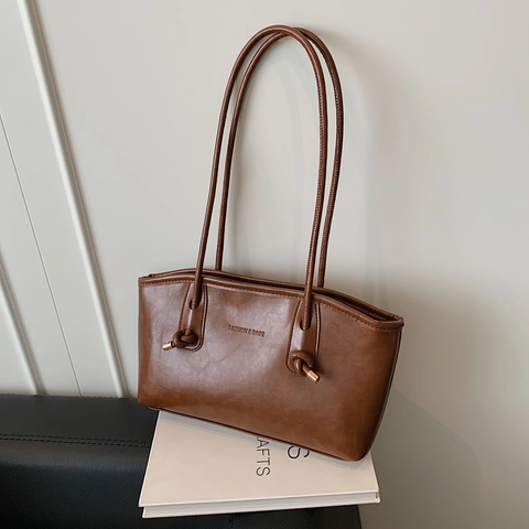 Women Vintage PU Leather Tote Bag And Pouch Large Capacity Knot Shoulder Straps Handbags Commuting Style