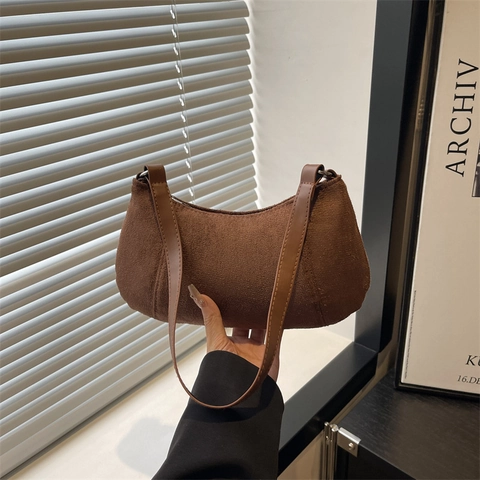 Borsa A Tracolla Retro In Camoscio Opaco Da Donna Borsa Hobo Mezzaluna Minimalista Casual Quotidiana Versatile Chiusura Lampo