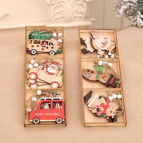 Pendenti In Legno Di Natale Babbo Natale Pupazzo Di Neve Renna Auto Albero Decorazioni Appese Ornamento Regalo Decorazione