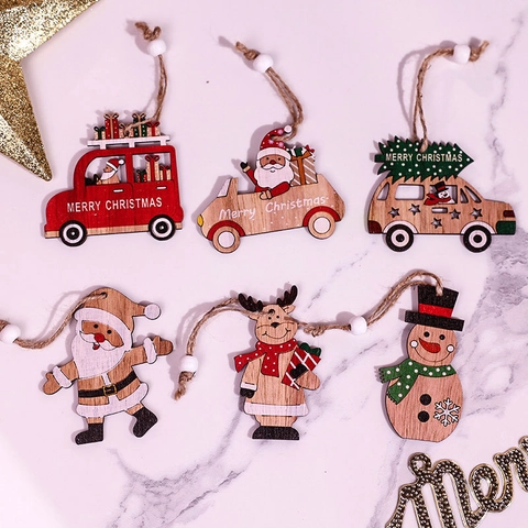 Pendenti In Legno Di Natale Babbo Natale Pupazzo Di Neve Renna Auto Albero Decorazioni Appese Ornamento Regalo Decorazione
