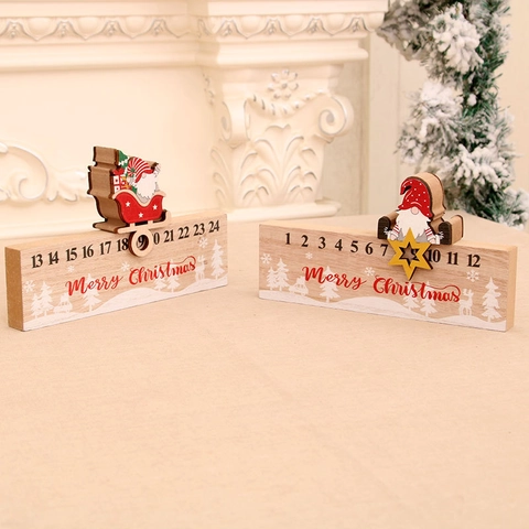 Wooden Christmas Countdown Calendar 24 Days Advent Calendar Santa Claus Gnome Desktop Ornament Home Holiday Decor Gift