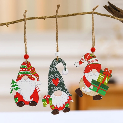 Weihnachtswichtel Holz Ornamente Dekorative Faceless Old Man Anhänger Mit Hanfseil Für Weihnachtsbaum Dekoration
