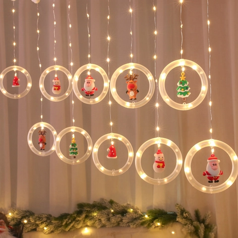 Weihnachts LED Eiszapfen Lichterkette Ring Anhänger Weihnachtsmann Schneemann Rentier Baum USB Warmweiß Fenstervorhang Deko
