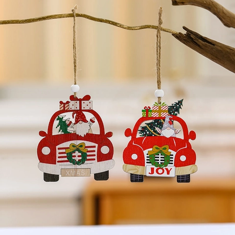 Addobbi Natalizi Appesi Legno Camion Rosso Auto Gnomo Babbo Natale Alberi Decorazione Per Festa Casa