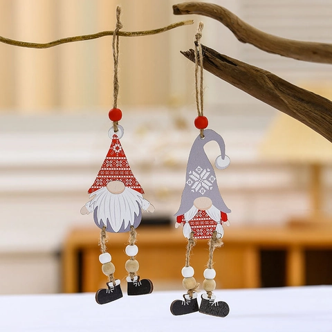 Addobbi Natalizi in Legno Gnomo Scandinavo Pendenti Con Perline di Legno Corda di Canapa Motivo a Fiocco di Neve Decorazioni per Albero