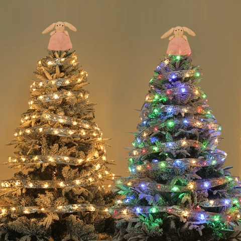 Cinta De Luces LED De Navidad Doble Capa Malla Satén Lámpara De Hada Para Árbol De Navidad DIY Lazos Batería