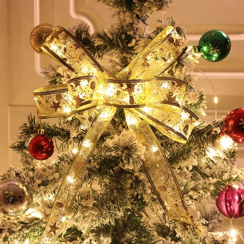 Cinta De Luces LED De Navidad Doble Capa Malla Satén Lámpara De Hada Para Árbol De Navidad DIY Lazos Batería