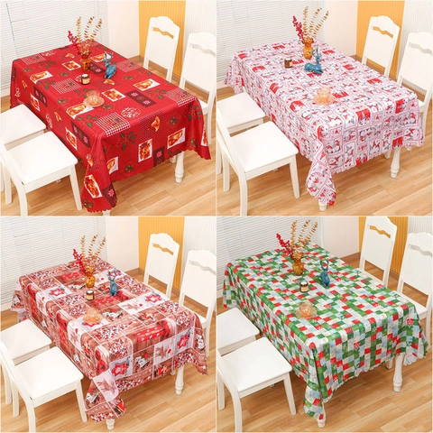 Christmas Rectangle Tablecloth Polyester Festive Dining Table Cover Santa Gnome Reindeer Plaid Pattern Holiday Home Party Decor