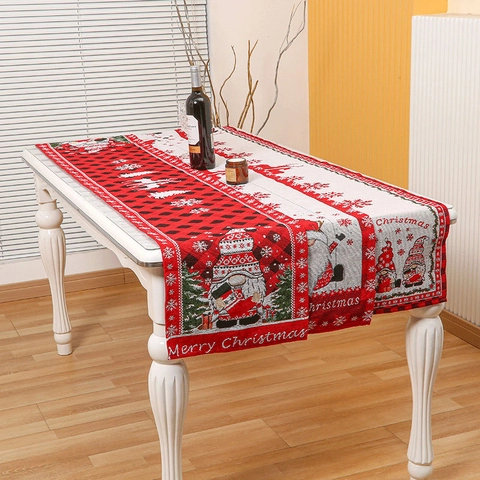 Christmas Table Runner Knitted Polyester Gnome Plaid Snowflake Reindeer Decoration Festive Holiday Dining Table Home
