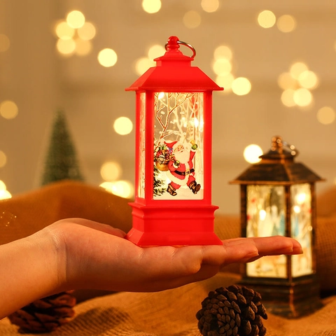 Weihnachts LED Laterne Nachtlicht Kunststoff Handlampe Warmes Licht Für Party Tischdeko Weihnachtsmann Elch Schneemann