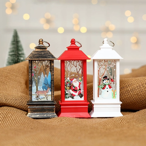 Weihnachts LED Laterne Nachtlicht Kunststoff Handlampe Warmes Licht Für Party Tischdeko Weihnachtsmann Elch Schneemann