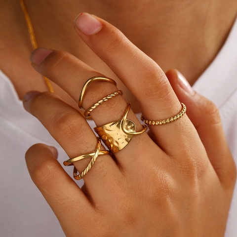 Stainless Steel Geometric Crossover Adjustable Open Ring Finger Jewelry Fashion Women Men Gold Silver Plated
