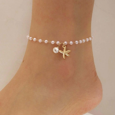 Cavigliera Con Ciondolo A Stella Marina Acciaio Inossidabile Perla Artificial Sintetica Catena Da Piede Gioielli Minimalisti Estate