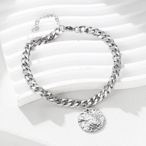 Tobillera Con Colgante Redondo Martillado Acero Inoxidable Cadena Cubana Joyería De Pie Para Mujeres Hombres Estilo Punk Minimalista Ajustable