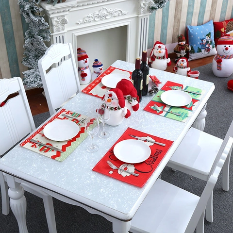 Sets De Table De Noël En Tissu Motif Père Noël Renne Sapin Pour Décoration De Table De Fête Maison