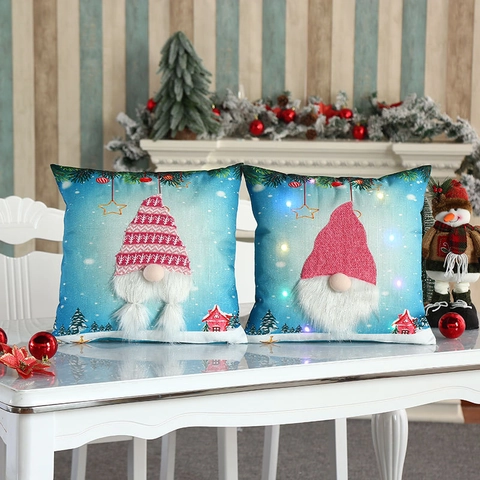 Christmas Gnome LED Glowing Pillowcase 3D Plush Bearded Nordic Decorative Pillow Cover For Holiday Home Decor