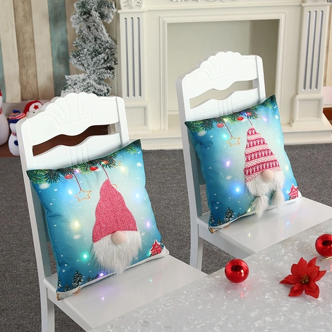 Christmas Gnome LED Glowing Pillowcase 3D Plush Bearded Nordic Decorative Pillow Cover For Holiday Home Decor