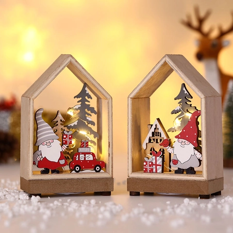 Décoration de Noël Maison en Bois Lumineuse LED Avec Gnome Sapin de Noël Décor de Table pour Maison et Bureau