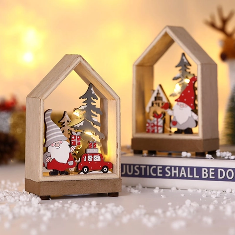 Décoration de Noël Maison en Bois Lumineuse LED Avec Gnome Sapin de Noël Décor de Table pour Maison et Bureau