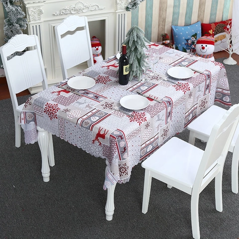 Christmas Rectangular Tablecloth Polyester Plaid Gnome Reindeer Printed Table Cover Holiday Home Party Dining Room Decor