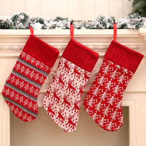 Calza Di Natale In Maglia Motivo Renna Fiocco Di Neve Albero Sacchetto Regalo Appeso Decorazione Festiva Nordica