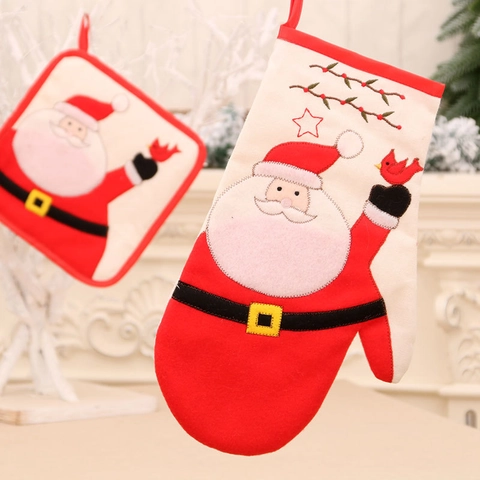 Guanto Da Forno E Presina Natale Flanella Resistente Al Calore Design Babbo Natale Decorazione Cucina Panetteria