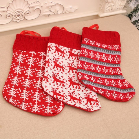 Calza Di Natale In Maglia Motivo Renna Fiocco Di Neve Albero Sacchetto Regalo Appeso Decorazione Festiva Nordica