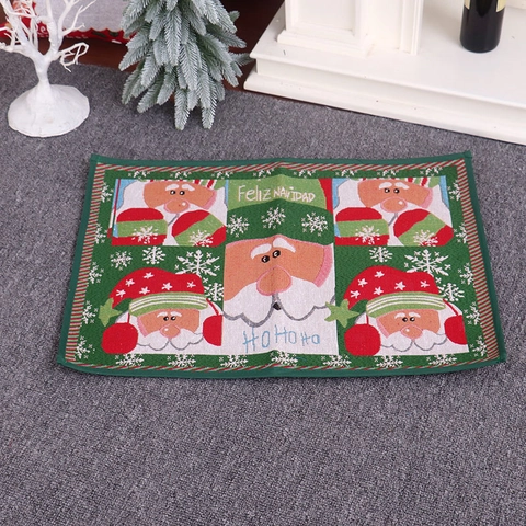 Christmas Door Mat Knitted Fabric Rubber Non-Slip Floor Rug Indoor Entrance Home Decor Santa Claus Reusable