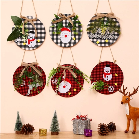 Ornamento Appeso Di Natale Targa Porta Rotonda In Legno Quadri Babbo Natale Pupazzo Di Neve Renna Decorazione Murale Rustica