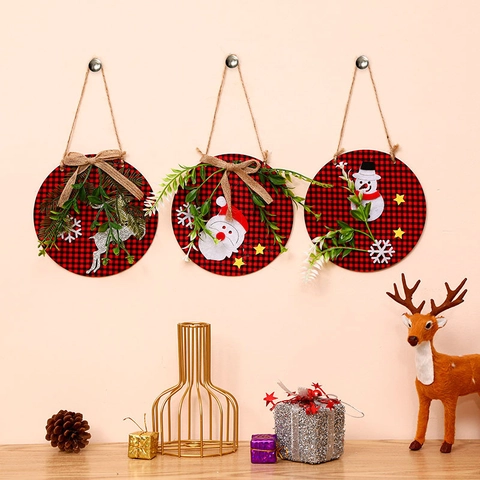 Ornamento Appeso Di Natale Targa Porta Rotonda In Legno Quadri Babbo Natale Pupazzo Di Neve Renna Decorazione Murale Rustica