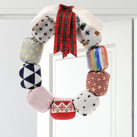 Weihnachts Stoffkranz Patchwork Stoff Türbehang Dekoration Mit Schleife Tartanband Festliches Haus Ornament