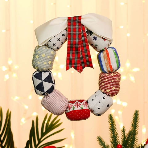 Weihnachts Stoffkranz Patchwork Stoff Türbehang Dekoration Mit Schleife Tartanband Festliches Haus Ornament