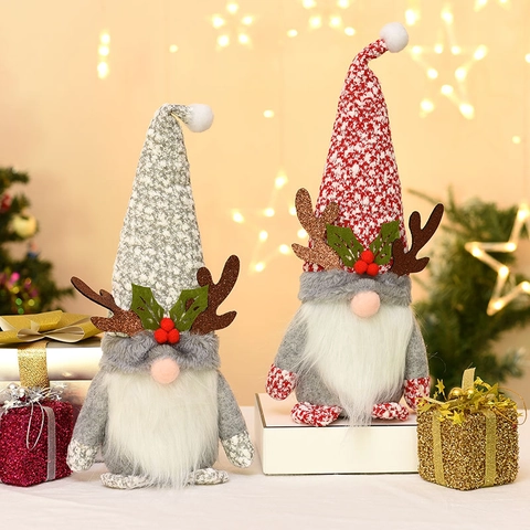 Gnomo di Natale Senza Volto Corna di Renna Bambola di Peluche Stile Nordico Decorazione Albero di Natale Ornamento da Tavolo Xmas Festa Decor Regalo